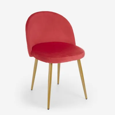 Produktbild von Moderner Stuhl Sessel Samt Küche Esszimmer Wohnzimmer goldene Beine Bert - Rot