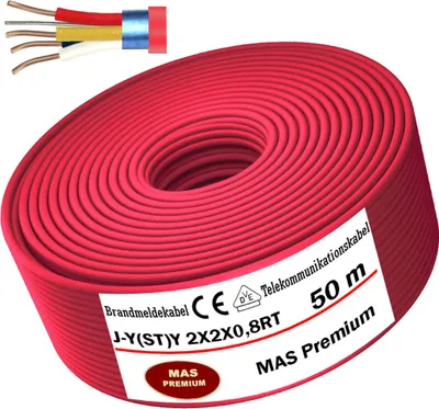 Produktbild von 50m  J-Y(ST)Y 2X2X0,8RT Brandmeldekabel Telekommunikationskabel Fernmeldeleitung