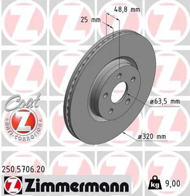 Produktbild von 2x ZIMMERMANN Bremsscheibe 250.5706.20 für FORD Transit Connect V408 Kastenwagen