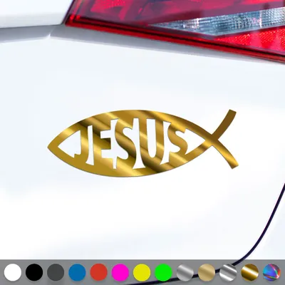 Produktbild von PantherPixel Jesus Fisch Aufkleber Ichthys Christentum Christus Sticker Auto Geschenkidee Farbe Chrom-Gold