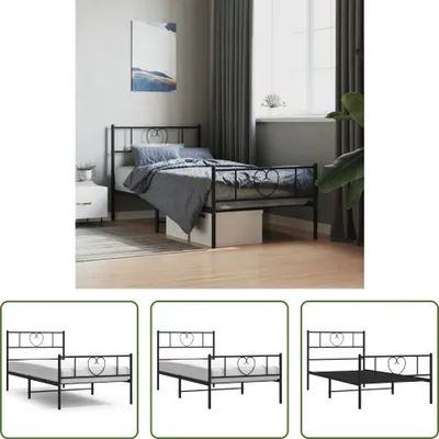 Produktbild von The Living Store Bettgestell mit Kopf- und Fußteil Metall Schwarz 90x190 cm