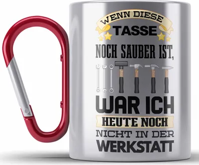 Produktbild von Trendation - Werkstatt Edelstahl Tasse Karabiner KFZ Mechaniker Mechatroniker Geschenkidee (Rot)