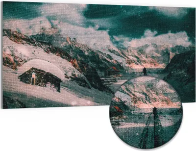 Produktbild von DEQOART Hybrid Leinwand Bild 100x50 cm 'Stille Schneepfade' Wandbild Glas flach modern