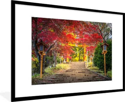Produktbild von MuchoWow® Gerahmtes Poster Japanischer Garten im Herbst 90x60 cm - Poster mit Schwarzem Bilderrahmen Wandposter Rahmen Foto Bilder - Wanddekoration - Fotos