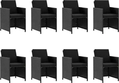 Image de vidaXL Salon de jardin 9 pièces avec coussins Poly rotin noir
