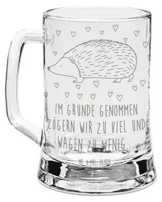 Produktbild von Mr. & Mrs. Panda Krug Igel Herzen - Transparent - Geschenk, Leben, Seidel, Gute Laune, Glas Bierkrug, Herz, Liebe, Vertrauen, Glaskrug, Humpen