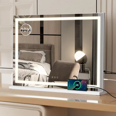 Produktbild von Puluomis Kosmetikspiegel Schminkspiegel 80x56 cm Hollywood Spiegel, dimmbar mit LED Beleuchtung 3 Farben, 2 in 1 Tischspiegel Wandspiegel viereckig