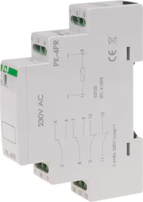 Imagen del producto de Relé electromagnético PK-4PR, 230V, 230V AC, contacto: 2P, I=2x8A, 2R, I=2x8A, 1 módulo
