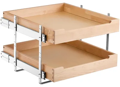 Immagine prodotto di VEVOR scaffale estraibile a 2 livelli per armadietti e cassettiere, fondo del cassetto scorrevole in legno e montaggio laterale, per cucina bagno