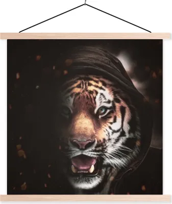 Produktbild von MuchoWow® Textilposter Tiger - Kleidung - Tiere 60x60 cm mit holzfarbenen Rahmen - Wanddekoration