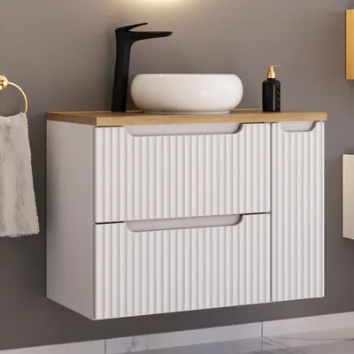 Produktbild von Waschtisch 80cm mit Keramikwaschbecken, weiß und Eiche, NEWPORT-56-WHITE