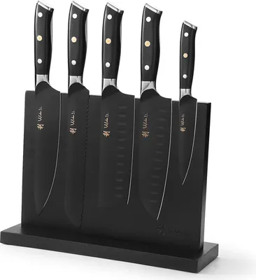 Produktbild von Wakoli Titanium Noir 6-teiliges Set I 5er Küchenmesserset Edelstahl mit magnetischem Messerblock