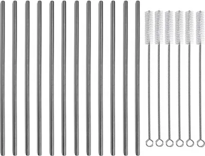 Produktbild von 12er Set Edelstahl Strohhalm 22cm Inkl. Reinigungsbürste | Wiederverwendbare Trinkhalme | Umweltfreundliche Trinkröhrchen Cocktailhalm