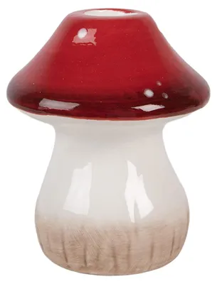 Zdjęcie produktu dla Świecznik Clayre & Eef w kształcie grzyba, średnica 9 x 10 cm, biało-czerwony, ceramika