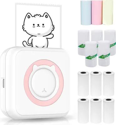 Produktbild von All in One Fotodrucker Bluetooth Thermodrucker für Smartphone, mit 6 Thermopapierrollen + 5 selbstklebenden Papierrollen + 3 farbigen Thermopapierrollen 57 mm, kompatibel mit iOS und Android