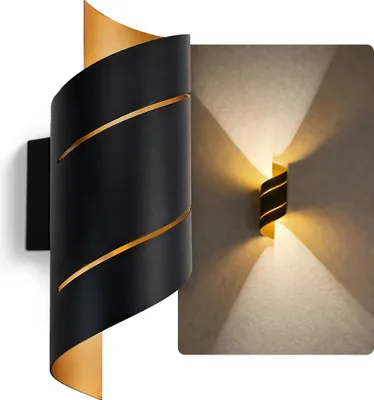 Produktbild von SSC-LUXon REVIA Wandleuchte LED Innen & Außen schwarz gold 30 cm - Up & Down Licht warmweiß IP65 für Hauswand, Treppenhaus, Flur