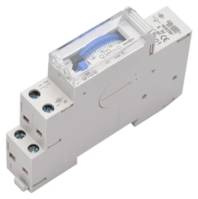 Imagen del producto de Temporizador mecánico de 24 horas, AC 220–240 V, intervalo de 15 minutos, 96 encendidos/apagados, relé programable para instalación en carril DIN
