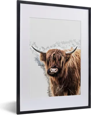 Produktbild von MuchoWow® MuchoWow® Gerahmtes Poster Schottisches Hochlandrind - Kuh - Weiß 30x40 cm - Poster mit zchwarzem Bilderrahmen - Wandposter Schlafzimmer