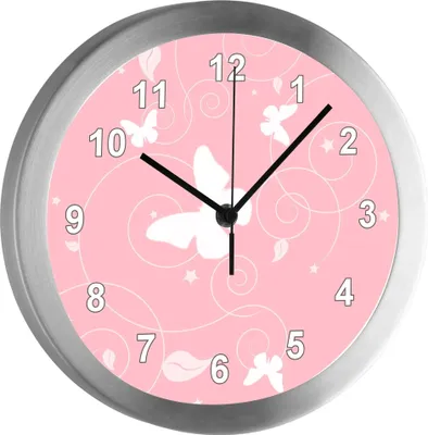 Produktbild von Funkuhr, Kinder Wanduhr, Kinderuhr, Kinderzimmer  Schmetterling Ornamente altrosa