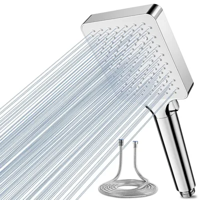 Obrázek produktu pro Sprchová hlavice s hadicí, 6 proudů, vysoký tlak, úspora vody, ruční sprcha, dešťová sprcha, bílá, hadice 1,5 m