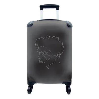 Produktbild von MuchoWow® Koffer Handgepäck Trolley Rollkoffer Kleine Reisekoffer mit 4 Rollen - Mann - Strichzeichnung - Porträt - Cabin Size < 55x40x23 cm & 55x40x20 cm - Fotokoffer - Kabinenkoffer - Boardgepäck - Reise-Box - Reisekoffer - Reisegepäck - Koffer mit Bild - Trolley für Kinder