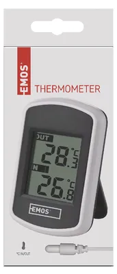 Imagen del producto de Emos E0041, Termómetro electrónico, para interior/exterior, °C, -40 - 60 °C, Digital, Negro, Blanco