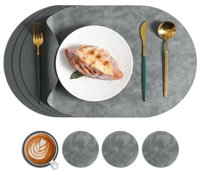 Immagine prodotto di Sottopiatti in pelle - Set da 4, reversibili e impermeabili