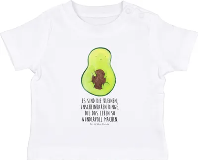 Produktbild von Mr. & Mrs. Panda Babyshirt Avocado Kern 6. - 12. Monat - Weiß - Geschenk, Spruch Leben,  T-Shirt, Baby Shirt, Liebe, Baumwolle, Jerseyshirt, Wunder, Pflanze