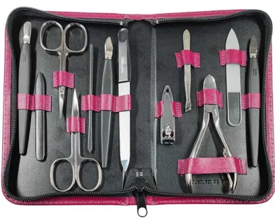 Produktbild von 12teiliges Solingen* Maniküre Set mit Leder-Etui Nagelpflege, Magenta