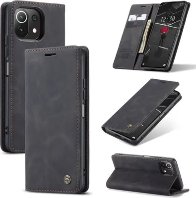 Produktbild von König Design Hülle kompatibel mit Xiaomi Mi 11 Lite Kunstleder Handyhülle - Handy Case Schwarz