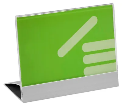 Produktbild von Werbeaufsteller DIN A7 Quer – stabiler Aluminiumfuß Tischaufsteller Speisekartenhalter Zeigis®