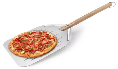 Productafbeelding van Pizzaschieber Perforated, RVS met houten handvat 39x30.5 cm