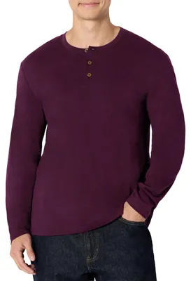 Productafbeelding van A. Essentials heren langarmhenley shirt, 100% katoen, bordeauxrood, maat XL