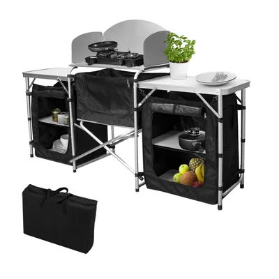 Produktbild von Campingtisch Campingküche 164.5x52x104cm, Campingschrank aus Aluminium, faltbar , inkl.Tragetasche, Klapptisch für Picknick Strand im Freien
