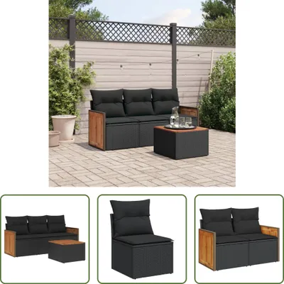 Produktbild von The Living Store 4-tlg. Garten-Sofagarnitur mit Kissen Schwarz Poly Rattan