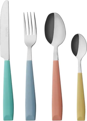 Immagine prodotto di Set di posate da 24 pezzi, acciaio inossidabile, manici in plastica colorati, comode