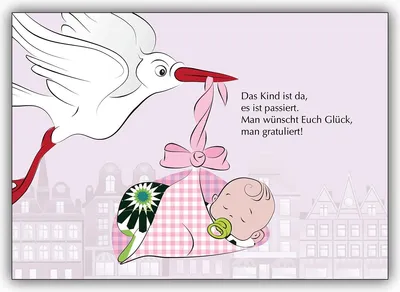 Produktbild von Süße Baby Mädchen Glückwunschkarte zur Geburt in rosa mit Storch