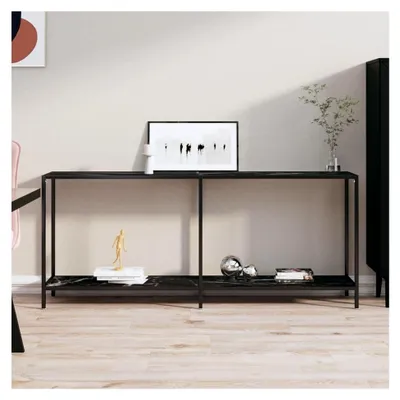 Produktbild von Konsolentisch Schwarz 180x35x75,5 cm Hartglas mit Stahlgestell und unterer Ablage
