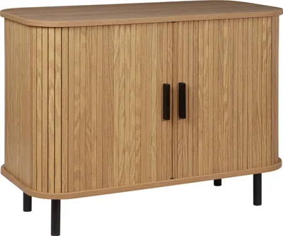 Zdjęcie produktu dla BELIANI Szafka jasnobrązowy z czarnym MDF retro drzwi przesuwne salon