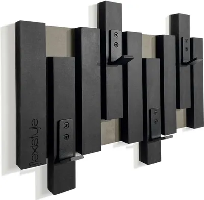 Produktbild von Kleiderhaken Wand Wandgarderobe design Lamellen Flurgarderobe Garderobe Flur Holz MDF design Lamellen paneele Schwarz modern natur Gaderobenpanelle