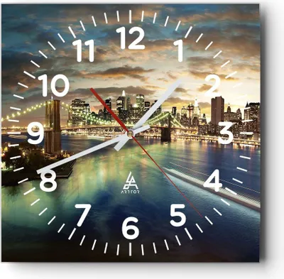Produktbild von Wanduhr - Quadrat - Glasuhr - Amerika Architektur New York - 30x30cm - Schleichendes Uhrwerk - Lautlos - zum Aufhängen bereit - Dekoration Modern - Wanddekoration aus Glas - C4AC30x30-0226