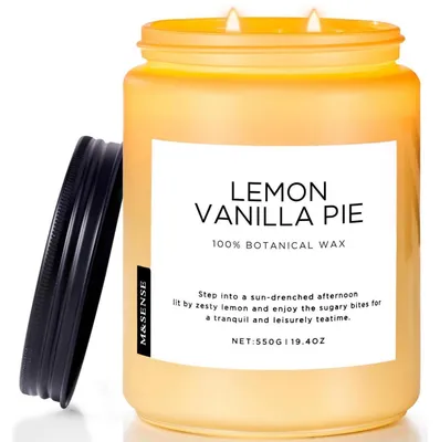 Obrázek produktu pro Vonná svíčka Lemon Vanilla Pie, 550 g, doba hoření 100 hodin, 2 knoty, sójový vosk, v dóze