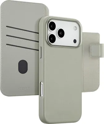 Productafbeelding van Accezz Leather Bookcase 2-in-1 met MagSafe voor de Apple iPhone 17 Pro Max - Light Grey
