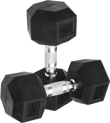 Produktbild von Sporttrend 24® Hexagon Hantel 1-50KG, Paar, verchromter Griff | sechseckige Kurzhantel, rutschfeste Kompakthantel, gummierte Hex Hanteln (2x10KG)
