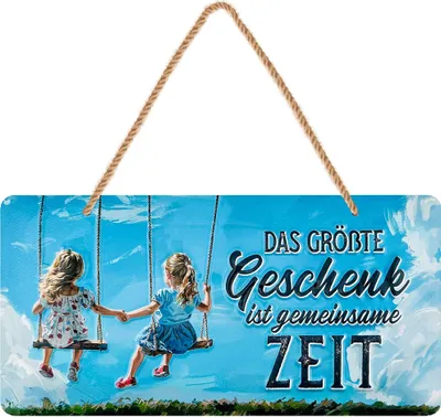 Produktbild von Retro Blechschild mit Spruch vintage Metallschilder mit Sprüchen als Wanddeko für Küche und Garten, Shabby Chic Deko mit Jutekordel