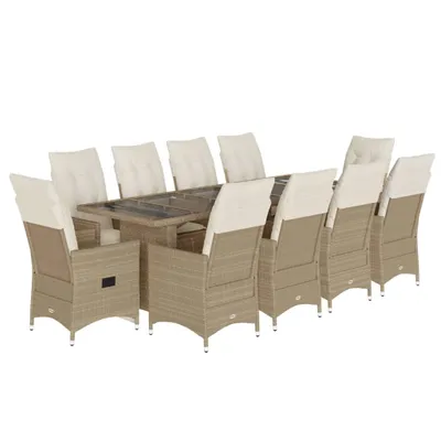 Produktbild von 11-tlg. Garten-Bistro-Set mit Kissen Beige Poly Rattan