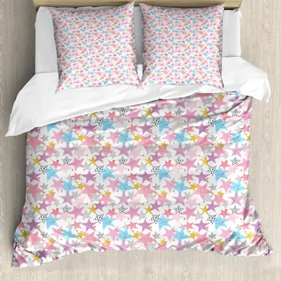 Obrázok produktu pre ABAKUHAUS Sada obliečok na posteľ, akvarelové farebné hviezdy s rôznymi vzormi, bodkované slávnostné čmáranice, pruhy, 155 x 220 cm + 80 x 80 cm, viacfarebné
