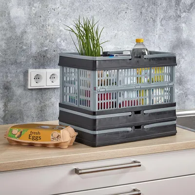 Produktbild von 3 x Faltbox mit Griff - Faltbares Kunststoff - Einkaufskiste Faltbar und Stapelbar 16 L Grau