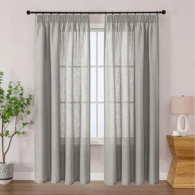 Immagine prodotto di Tende, drappeggi con passacorda, semitrasparenti, aspetto lino, grigio, set da 2, dimensioni 140 x 183 cm