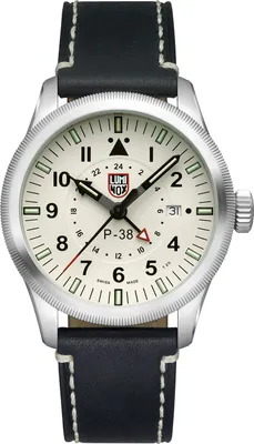 Image de Luminox XA.9527 Air Pilot P-38 Lightning GMT beige noir cuir hommes Montre NOUVELLE